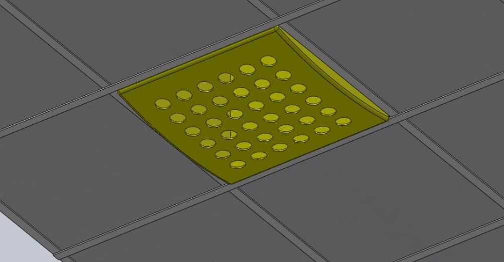 A ceiling diffuser panel in fabric